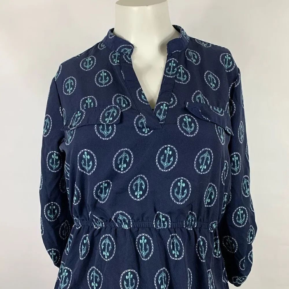Justify Blue Purple Anchors Print Dress Size:Small